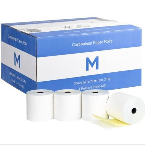 NCR Carbonless Paper Roll - White/Yellow, 76mm x 76mm, 2 Ply, FSC' Mix (24)