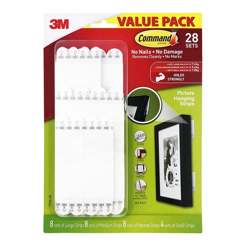 Command Picture Hanging Strips 17036-28 Assorted White, Pack of 28 Sets