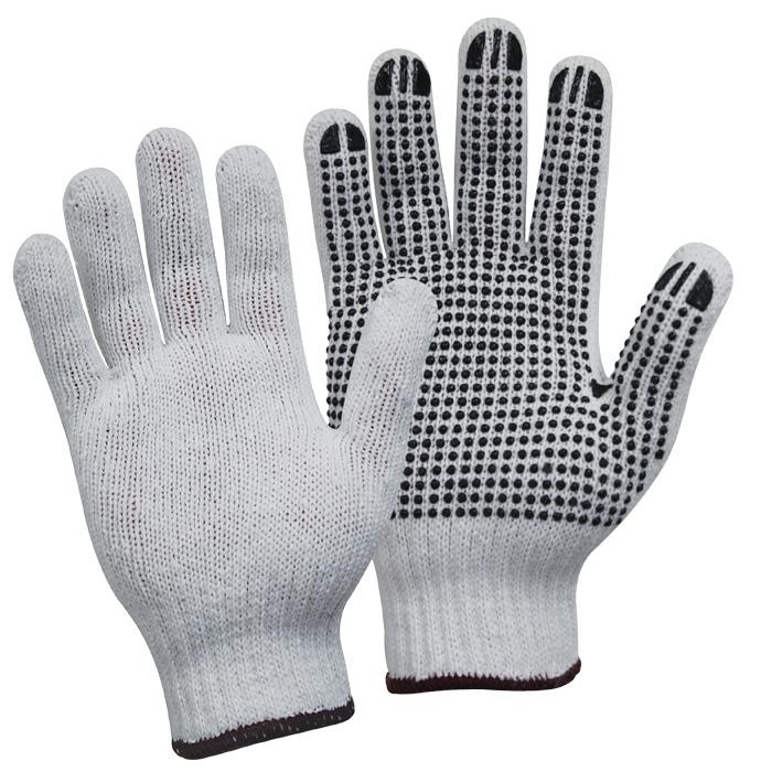 Polycotton Gloves, Black PVC Dots, Medium, White Pack 12 Pairs with Header - Bastion