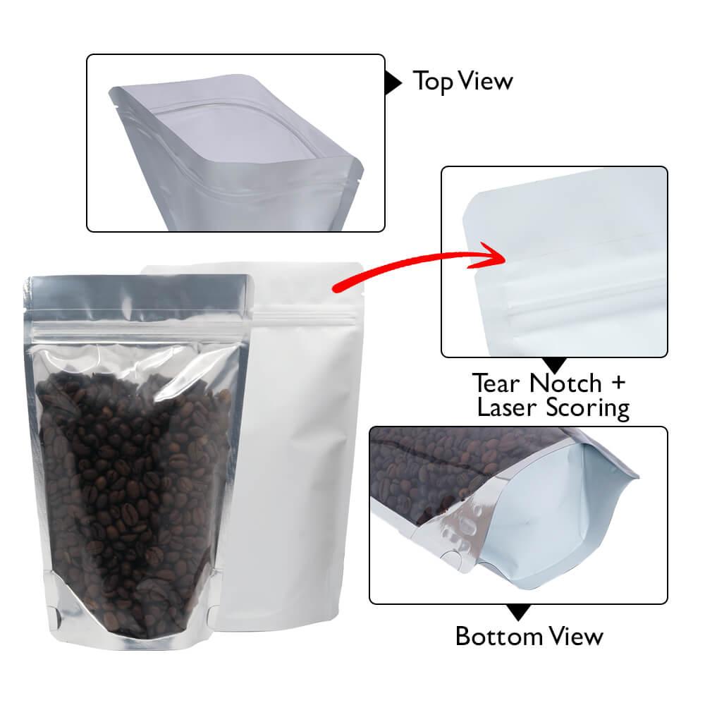 Stand Up Pouch Clear/Matt White 250g w Zip no Valve 160w x 230h x (45 + 45)g