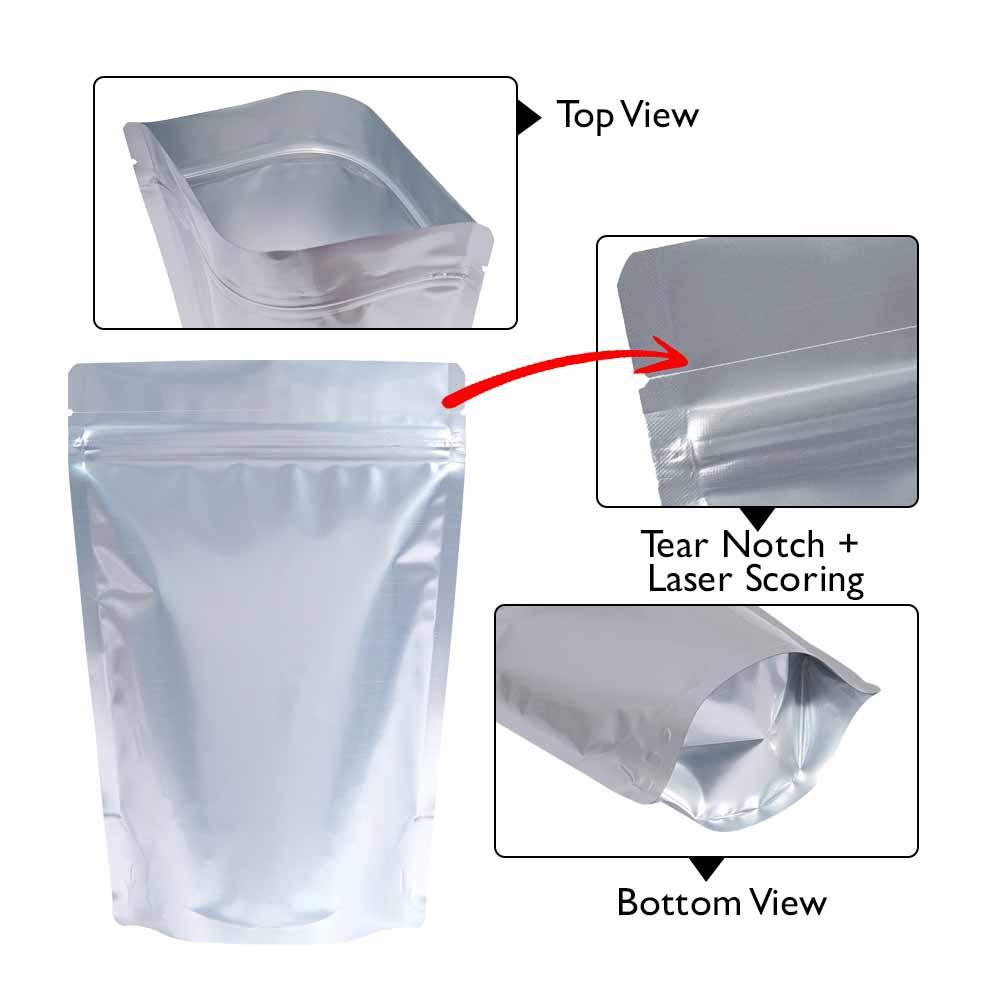 Stand Up Pouch 70g Matt Silver both sides with Zip no Valve 110w x 170h x (35 + 35)g