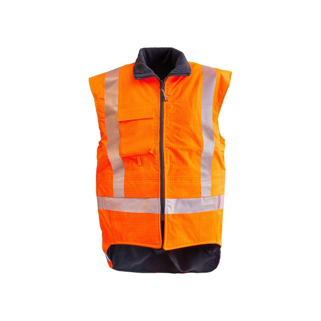 Hi-Vis Fr Fleece Lined Pu Vest, Orange-Size 8Xl