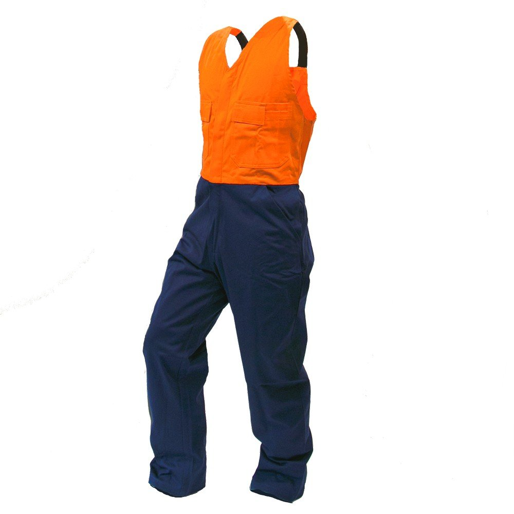 Overall Action Bib, Poly/Cotton, Orange/Navy-Size 7