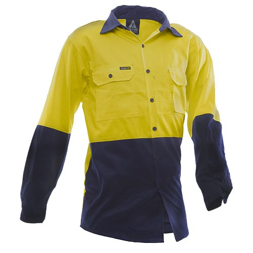 170 Gsm Cotton Shirt, Long Sleeve, Yellow/Blue, D-Size 2Xl