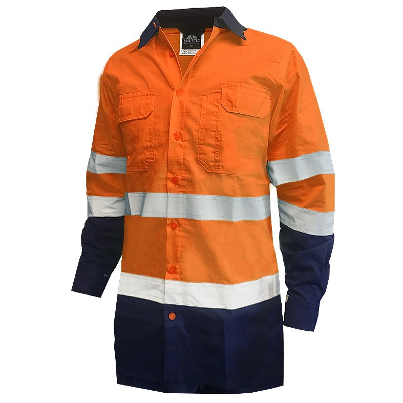 150Gsm Cotton Ripstop Shirt, Ls, Orange Blue, Dn-Size Xl