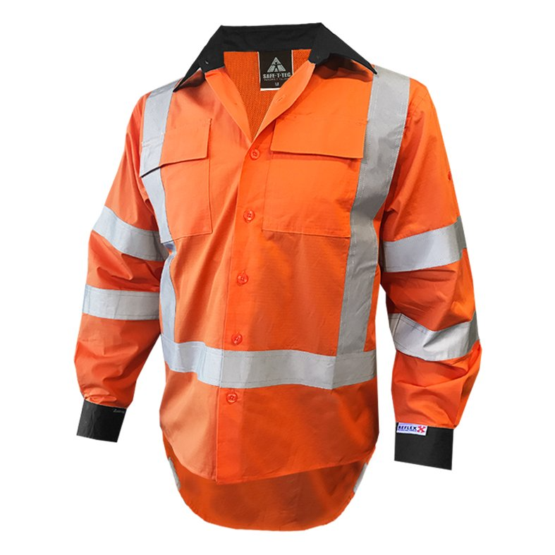 Rip Stop 155Gsm Cotton Ls Shirt, Ttmc-W, O/Black-Size S