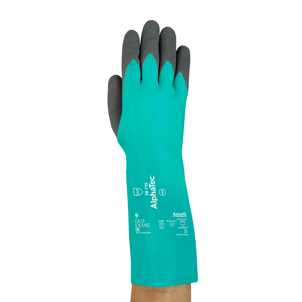 Ansell AlphaTec 58-735 Nitrile-Coated Chemical and Cut Protection Gloves – With High-Visibility Liner - M