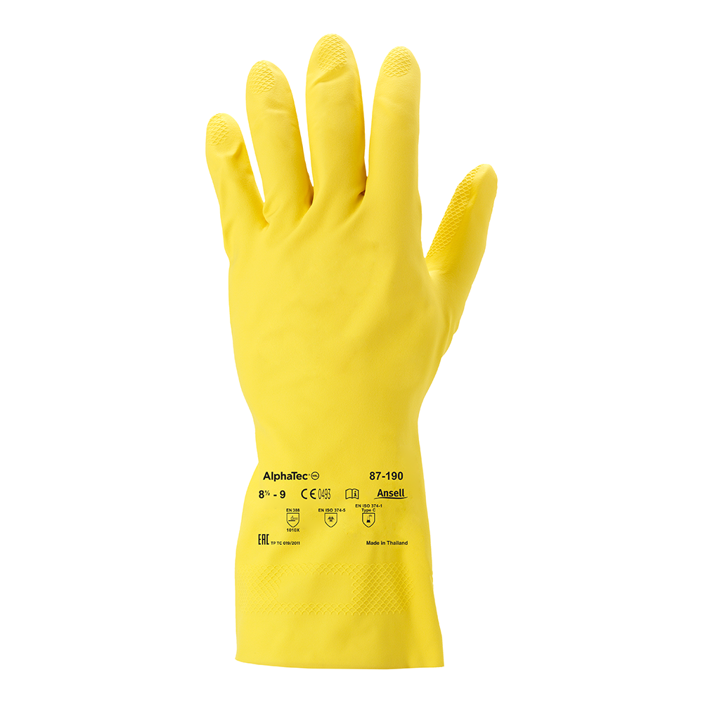 Ansell AlphaTec 87-190 Latex Chemical Gloves – Extra Thin for Excellent Sensitivity - L