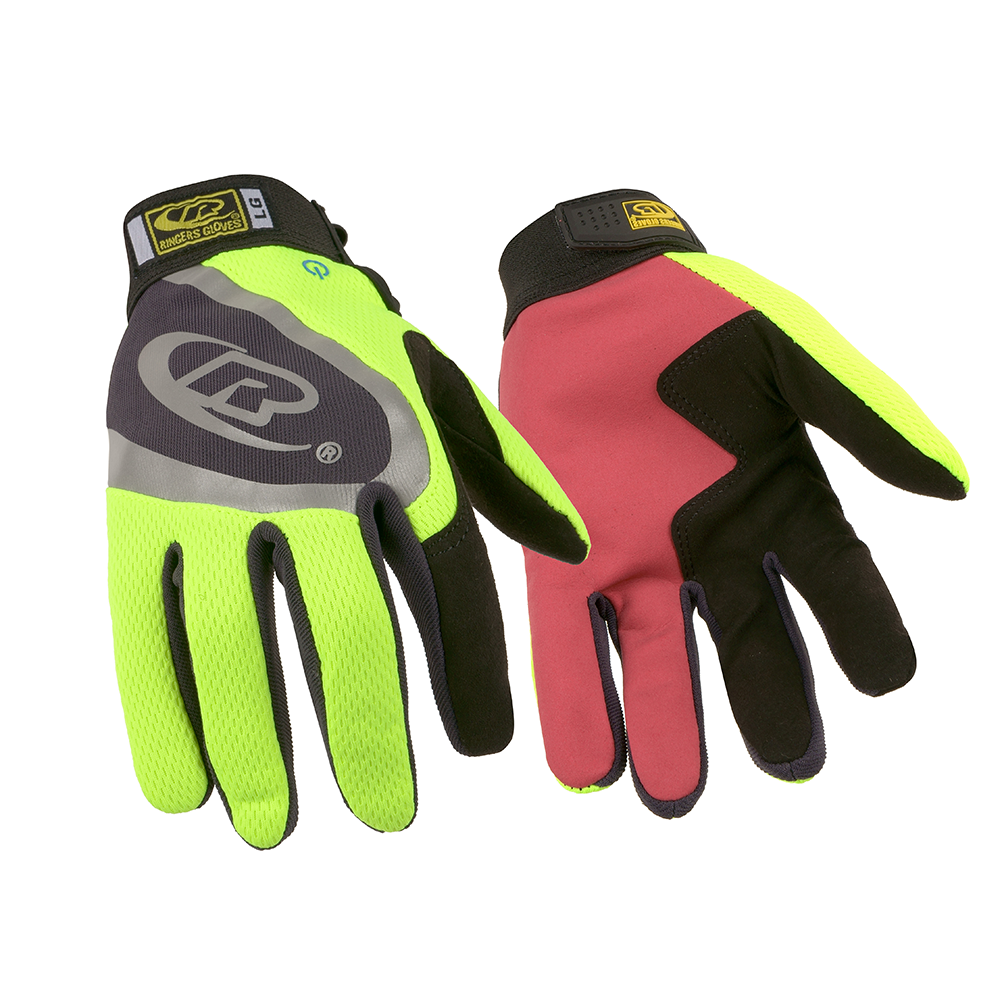 Ansell Ringers Turbo R-138 Work Gloves – Hi-Vis Mesh with Synthetic Leather Palm - M