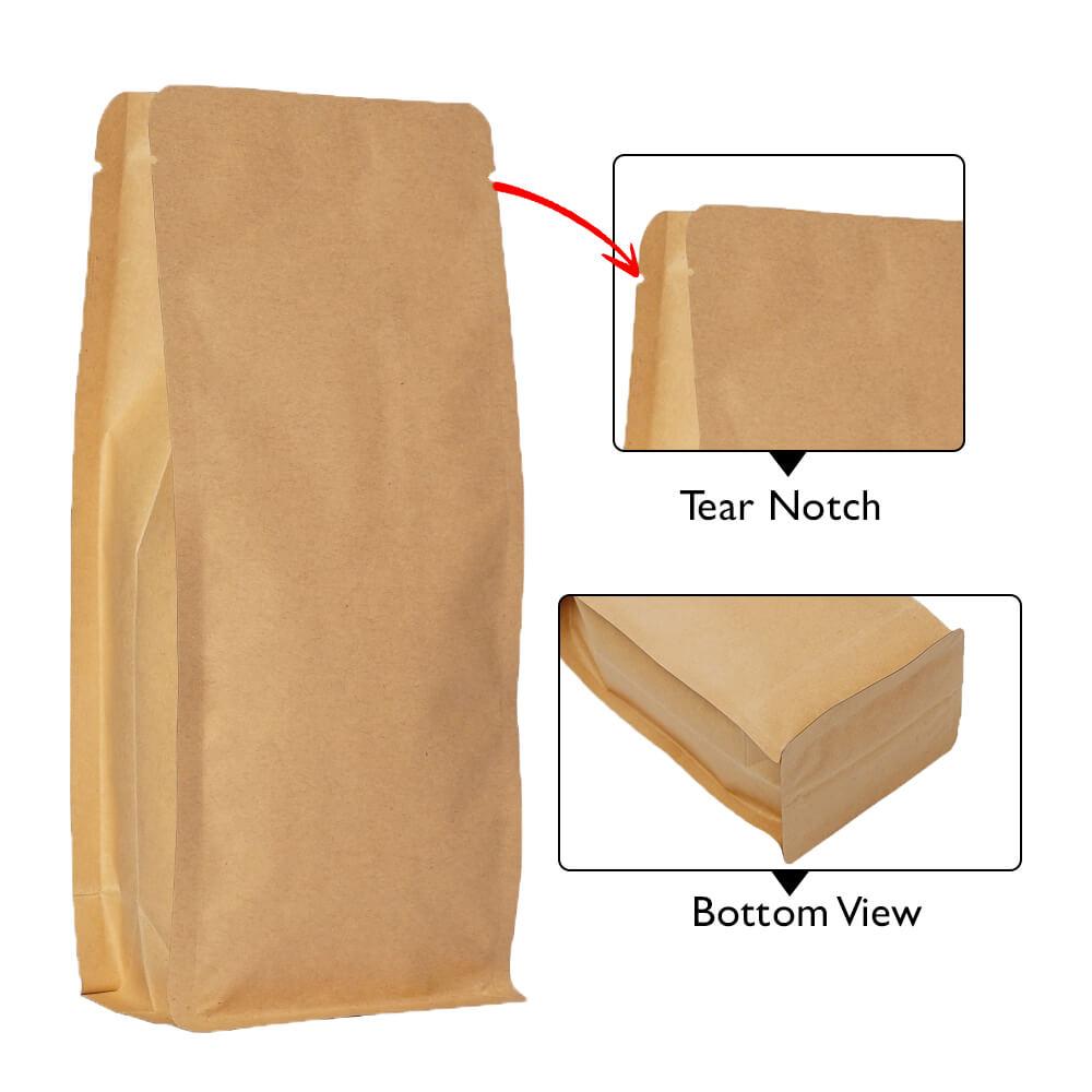 Flat Bottom Pouch - No Zipper 1kg Brown Paper No Valve 140w x 350h x (47.5 + 47.5)g