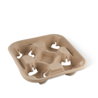 4-Cup Pulp Drink Tray Brown 220 x 220 x 49   - Detpak