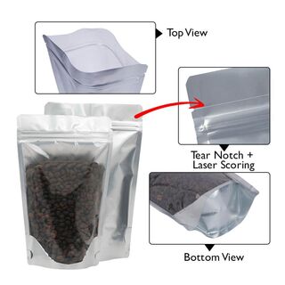 Stand Up Pouch Clear/Matt Silver 750g w Zip no Valve 210w x 310h x (55 + 55)g 