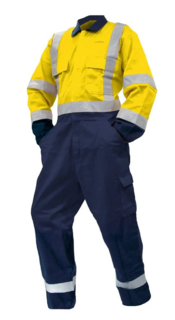 Overall Ls, 300Gsm Cotton, Yellow/Navy Dn -Size 14