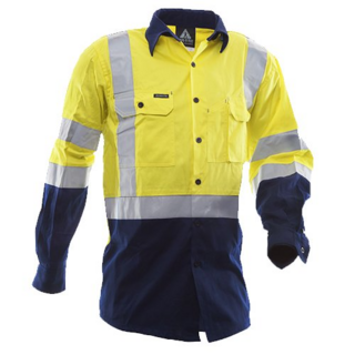 170 Gsm Cotton Shirt, Long Sleeve, Yellow/Blue, Dn-Size L